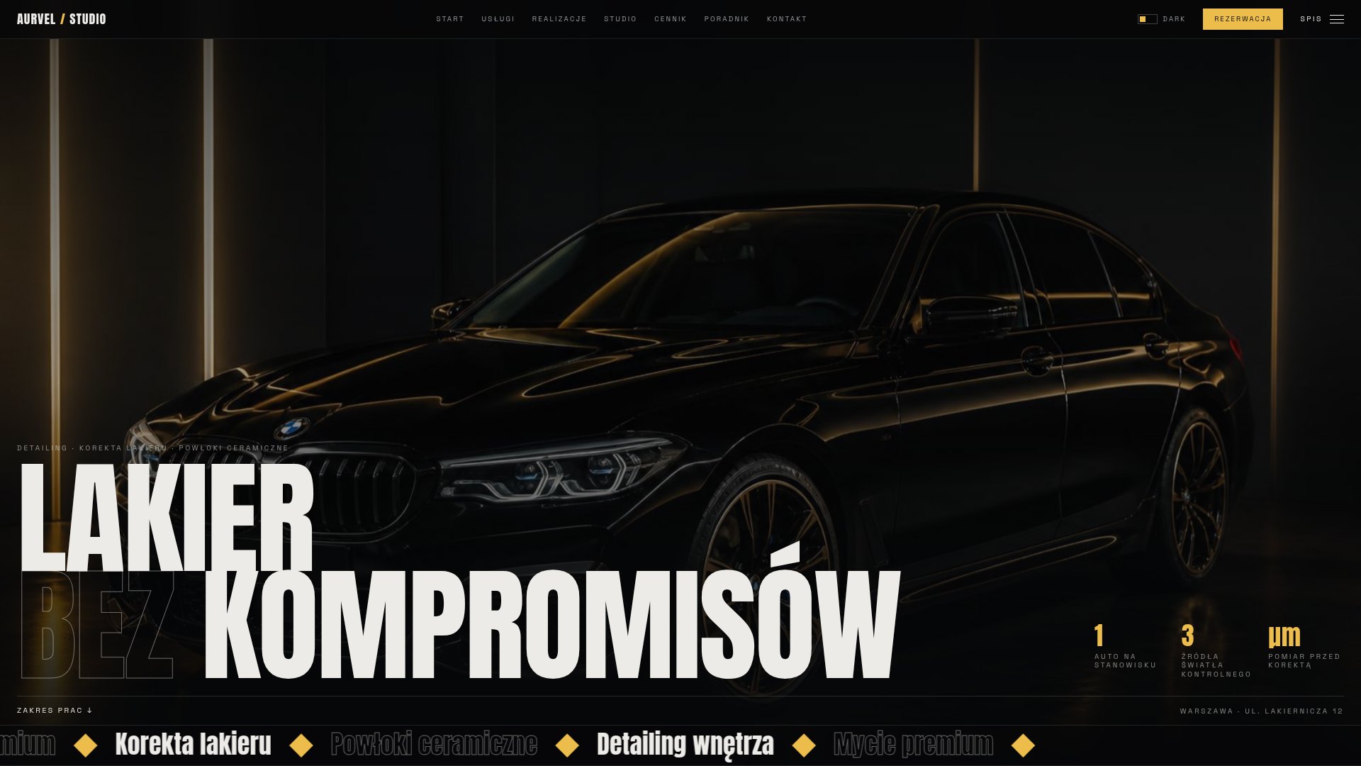 Strona Auto Purity Studio, projekt koncepcyjny Noviq Studio dla branży: studio detailingu